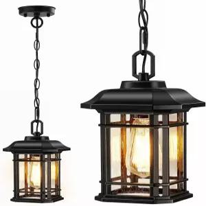 현관용 MYHXQ 야외 펜던트 조명 검은색 외부 걸이등 농가 천장 조명기구 방수 강화 씨앗 유리 샹들리에 1팩