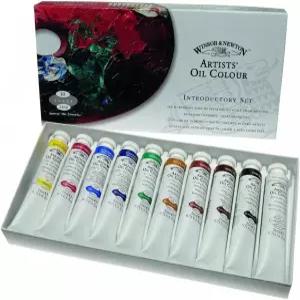 윈저 앤 뉴턴 아티스트의 오일 컬러 페인트 입문 세트 21ml 튜브 10개 크림슨 옐로우 그린 0.7 Fl Oz(10팩)