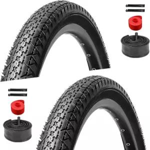 26인치 자전거 타이어 2팩 - 슈레이더 밸브 튜브 레버 2개가 장착된 접이식 교체용 자전거용 26x2.125 비치