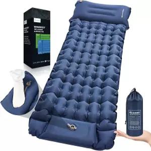 캠핑용 칼크레스트 수면 패드 겨울용 4인치 두꺼운 단열 조절 가능한 베개가 있는 초경량 팽창식 캠핑