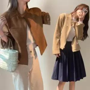 [신상오픈런]여성 스냅버튼 스웨이드 캐주얼 자켓 키치 스타일 (41992916)