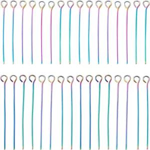 판다홀 100pcs 레인보우 컬러 304 스테인리스 스틸 핀 30mm/35mm 참 비즈 DIY 귀걸이 주얼리 제작용 오픈