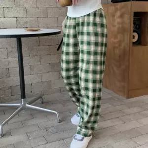 여성 방한 체크 털바지 겨울 일자팬츠 밍크 융털 기모 헐렁한 여자 코듀로이바지