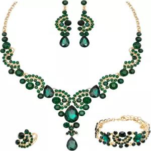 신부 여성을 위한 CSY 우아한 크리스탈 목걸이 귀걸이 팔찌 반지 결혼식 파티 의상 주얼리 세트