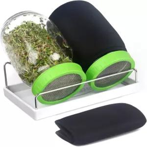 넓은 입 메이슨 병 프리미엄 스테인리스 스틸 스크린 새싹 뚜껑 암막 슬리브 트레이 및 스프라우터