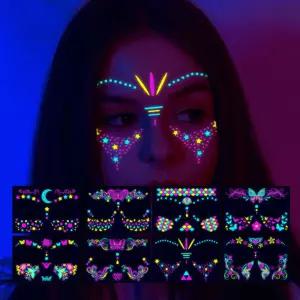 네온 타투 스티커 물전사 얼굴 8매입 DD-12934 할로윈 문신 판박이 나비 페이스 여자