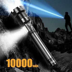 EVOKME XHP160.2 손전등 LED 후레쉬 줌 써치라이트 충전식 휴대용 초걍력 고휘도 26650 10000mAh,블랙