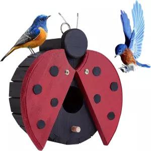 야외용 NatureylWL 새집 - 나무로 매달린 핀치 렌 카디널을 위한 무당벌레 모양의 야외 파랑새 둥지 상자