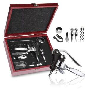 와인 병따개 선물 세트 - 나무 케이스가 있는 8개의 PCS 코르크스크류 따개, 생일 및 결혼식용 스테인리스 스틸 따개 키트