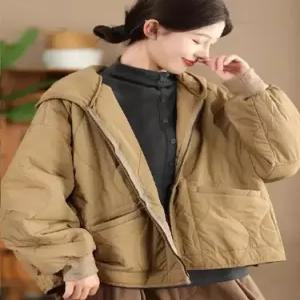 여사친 면 캐주얼 후드 다운 야구 얇은 따뜻한 누빔 솜저고리 미리준비 점퍼 스트링 코트 OOTD1