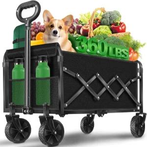 접이식 왜건 카트 바퀴가 달린 비치 캠프 스포츠 가든용 컵 홀더 2개/경량 휴대용/블랙/360 LBS