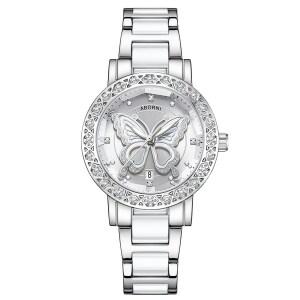 [베베코코] ABORNI나비 여성 메탈 시계 / 큐빅 포인트 데일리 선물용 여자 손목시계