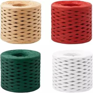 라피아 리본 끈 4롤 종이 선물 포장 크래프트 포장지 트윈 공예 용품 크리스마스 (총 656피트)