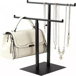 지갑 디스플레이 스탠드 주얼리 타워 블랙 더블 T자형 테이블탑 스테인리스 스틸 후크 걸이식 조절 가능한