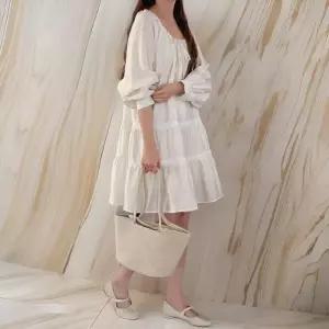 [다잇템]여성 티어드 레이스 면원단 쁘띠 잔주름 원피스 (31593773A)