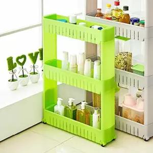 공간 OIR197A6 활용 3단 이동식 틈새 선반 그린 수납 트롤리