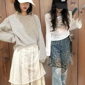 [신상오픈런]여성용 하트무늬 시스루 레이어드 미디 스커트 (32330690)