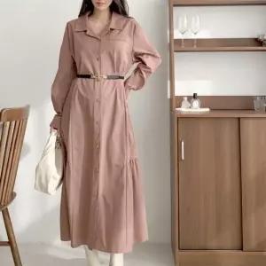 [신상오픈런]바스락원피스 에이라인 플레어 버클벨트 셔츠원피스 (30089667)