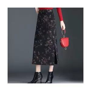 스커트 롱 모직 여친 옆트임 가을겨울 원턱 H라인 슬림핏 힙업 데일룩 치파오 프린트 DAOL4