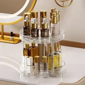 회전형 투명 트레이 2단 소형 주방 수납정리 형트레이 양념선반 냉장고 화장대