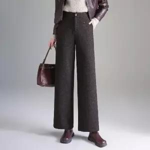 겨울 오피스룩 바지 여자 모직 아이템 슬림핏 정장 와이드 트렌디 느낌 통 9부 HT4