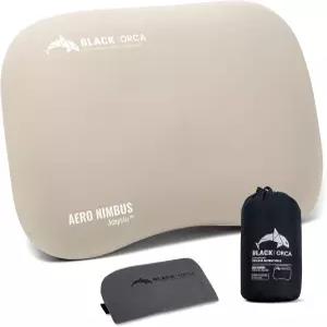 2PC 탈착식 커버가 있는 블랙 ORCA 캠핑 베개 풍선 메모리 폼 여행용 야외 캠프 여행 하이킹을 위한 배낭