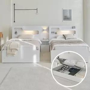 포스트모던 빅셈 LED 리프트업 수납 트윈침대 SS 2개+협탁