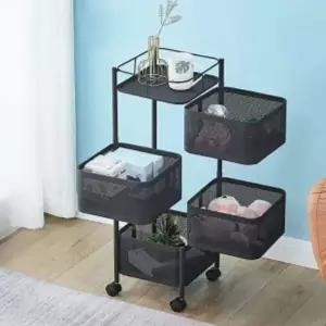 철제 FXF678Y2 4단 회전 트롤리(블랙) 주방 세탁실 이동식선반