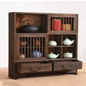원목 다기장 옛날 레트로 그릇장 보관함 접시장 찻장 엔틱 다완 미닫이 컵보드