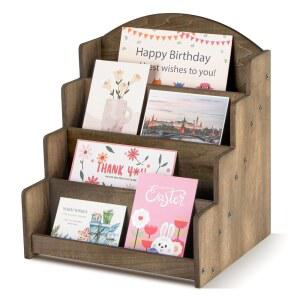 스티커, 공급업체, 소매점, 브라운을 위한 PUERSI 인사말 카드 디스플레이 스탠드, 나무 4단 엽서 스탠드 홀더