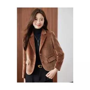 여성 모직 울 캐주얼 겨울 데일룩 정장 자켓 쇼트 코트 도톰한 체크 상의 DAOL4