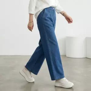 엄마옷 마미소 옆선 와이드 밴딩 청 통 바지 국내생산 중청 할머니 빅사이즈 40 70 마담 중년 여성 옷