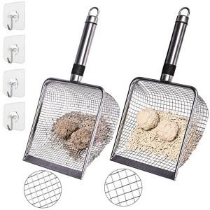 3.8mm + 5mm 메쉬 스테인리스 스틸 고양이 모래 삽 (후크 4개 포함, 총 6pcs)
