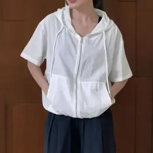 [신상오픈런]여성 여름 후드집업 반팔 캥거루 포켓 스트링 자켓 (38284359)