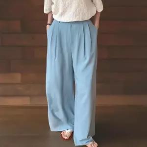 [신상오픈런]여성 여름 와이드 슬랙스 스판 허벅지 커버 투핀턱 바지 (38284342)