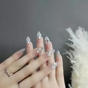 다이아 셀프 네일 아트 세트 24pcs 웨딩 젤 디자인 스티커 붙이는 여름 재료 손톱 아이디어 젤팁 연장 플라