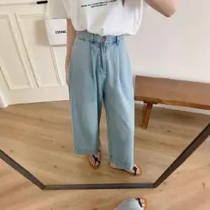 여자 스타일 완성 배기핏 청바지 데님 와이드 바지 여름 반밴딩 허리 워싱 긴 SPO마켓1
