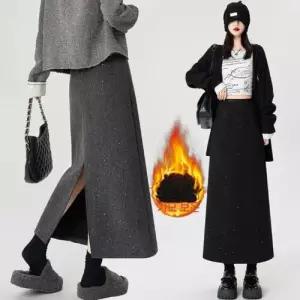 스커트 롱 모직 가을 겨울 여성용 힙업 뒤 기모 트임 아이템 도톰 정장 트렌디 HT4