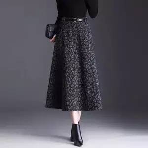 스커트 겨울 빈티지 여자 모직 슬림핏 A라인 아이템 가을겨울 프린트 하이웨스트 트렌디 정장 중기장 HT4