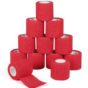 12Pcs 2 u201Dx 5야드 자가 접착 붕대 랩 탄력 손목 발목 수 용 테이프 운동성 그립 커버 빨간색