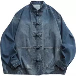 남성자켓 트렌디 아이템 데님 청 코트 추동 복고풍 루즈핏 빅사이즈 HT4
