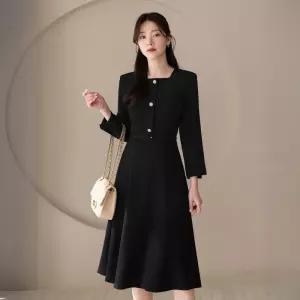 시크라인 ~XXL까지 히드앤 스퀘어넥 벨트 플레어 원피스 봄가을 오피스룩 하객룩 데이트룩 모임룩 미시룩