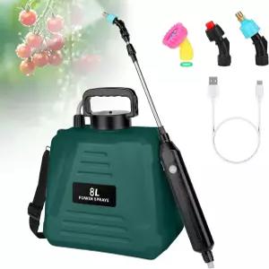 2갤런 배터리 구동 분무기 전기 정원 3개의 미스트 노즐과 USB 충전식 핸들 접이식 지팡이 및 잔디 마당용