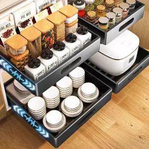 LW 슬라이딩 레일 서랍장 무타공 주방 씽크대 보관함 정리함 수납 대정리 그릇 간편설치