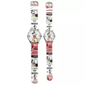 디즈니 미키 마우스 그와 그녀의 시계 세트 - 클래식 디자인의 매칭 아날로그 손목시계 프린트 PU 가죽 스