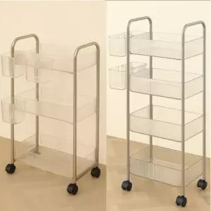 수납 정리 바구니 포함 바퀴달린 이동식 투명 트롤리카트 형카트 보조테이블 미용 뷰티 왜건