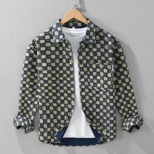 면 캐주얼 셔츠 스퀘어넥 워싱 봄가을 긴팔 체크 프린트 상의 주니어 남자셔츠 2432 원템3