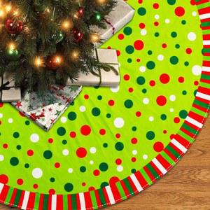 크리스마스 트리 스커트 48인치 벨벳 스트라이프 파티 레드 스커트와 홀리데이 디자인 무늬 그린 물방울 화이트 장식용 트리밍
