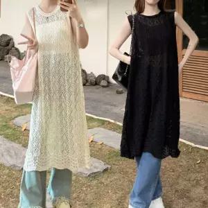 BM-058 시스루 롱조끼원피스베스트 레이어드