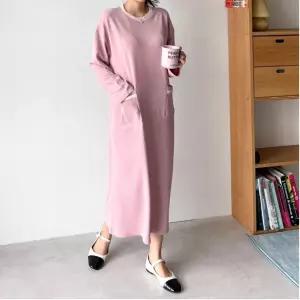 엘리스배색 다솜결 롱 원피스 포인트 하객룩등원 맘등원 봄원 썸머 빅사이즈 단색 단정한 마실